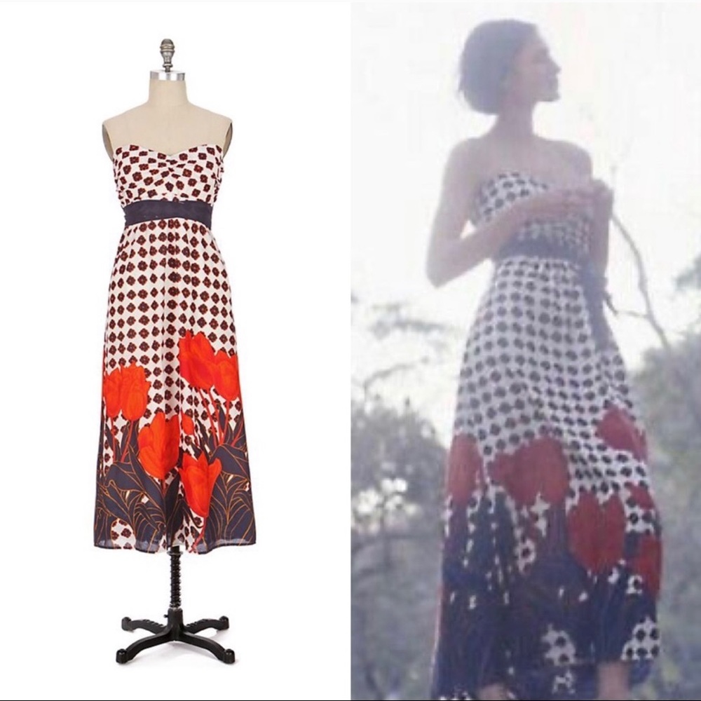 Anthro Maeve tulip fields strapless dress